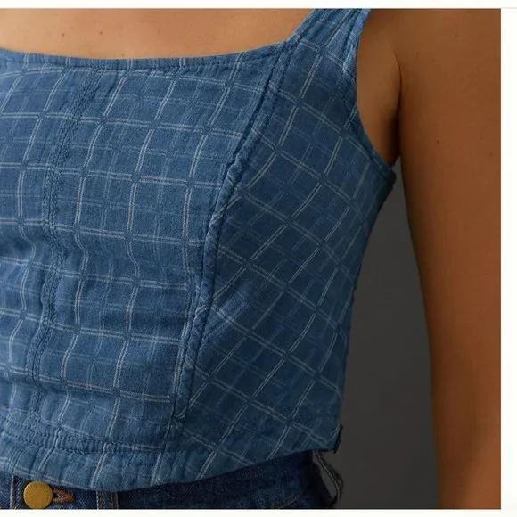 NWT anthropologie / pilcro cotton corset tank blue M - Picture 3 of 9